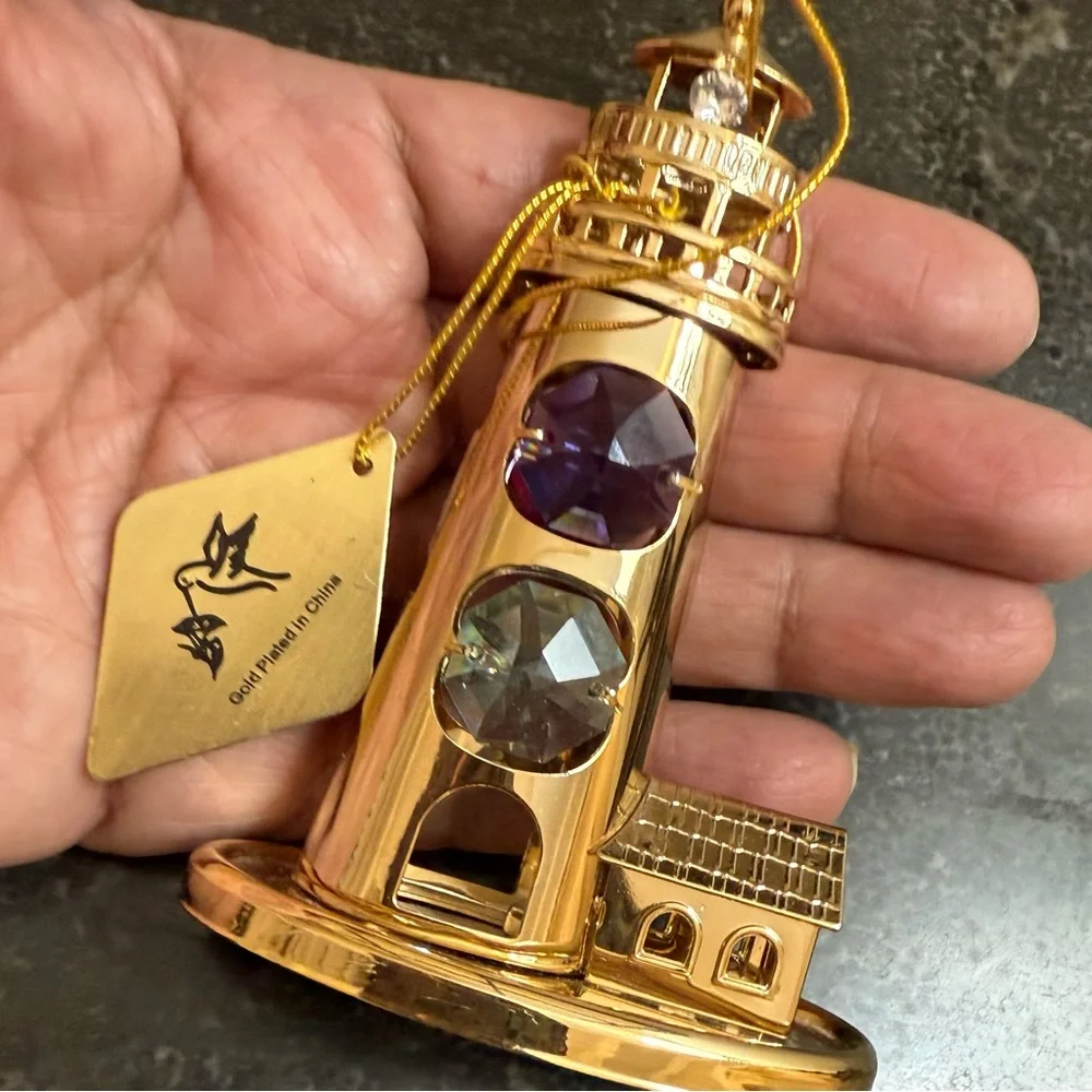 Crystal Temptations Gold Lighthouse Figurine with Crystals 24k plated - Picture 3 of 11